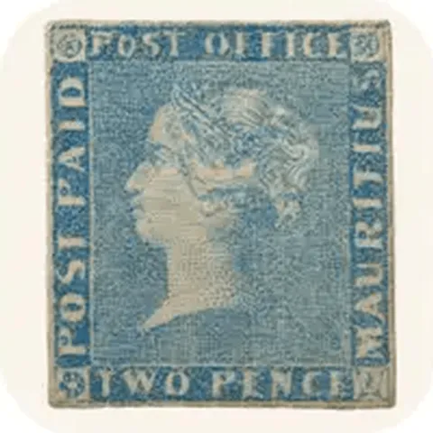 Blue Mauritius 1847 — the two pence deep blue 'Post Office' stamp of Mauritius, one of the world's rarest stamps
