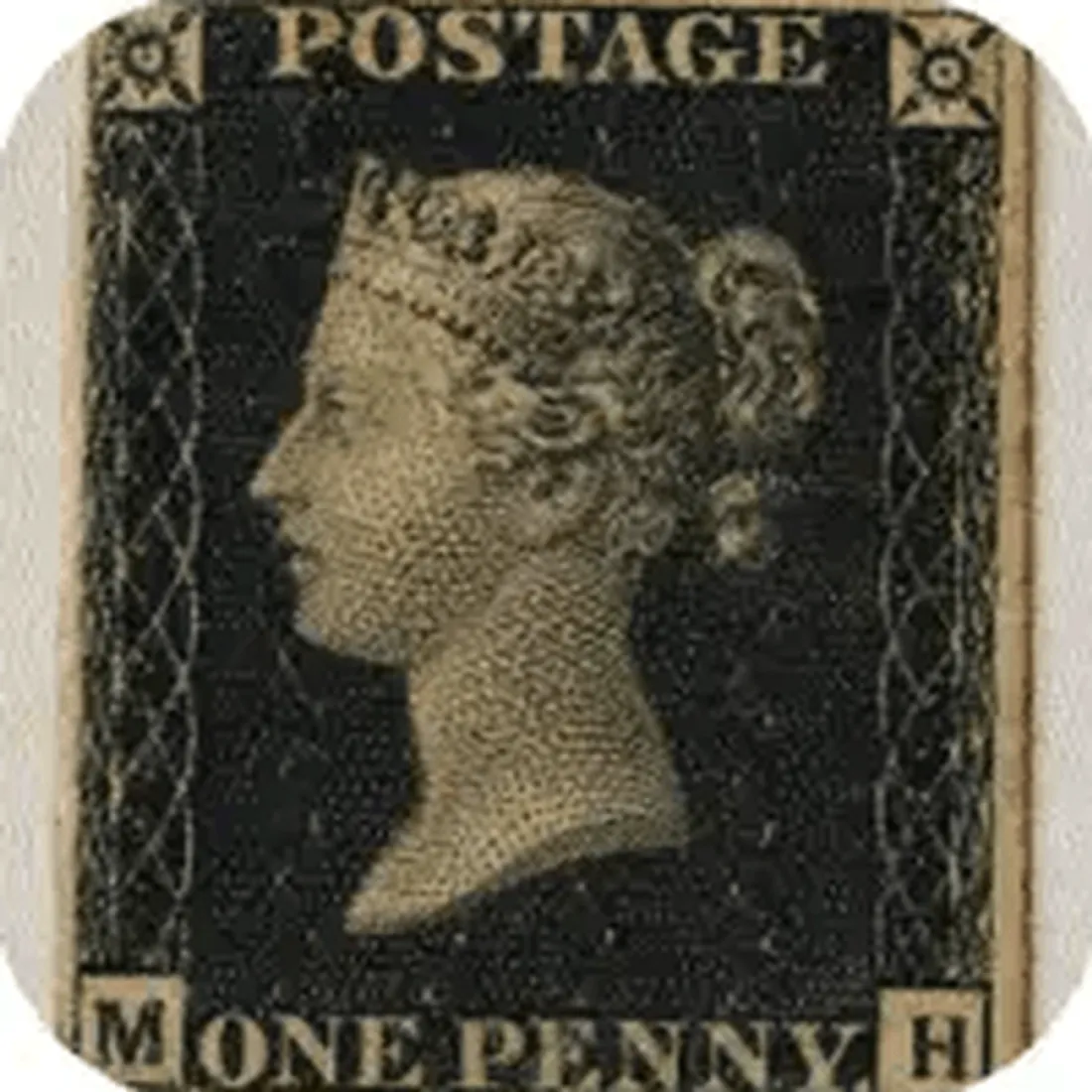 A Penny Black — the world's first adhesive postage stamp, Great Britain 1840 — on a warm album-paper mount