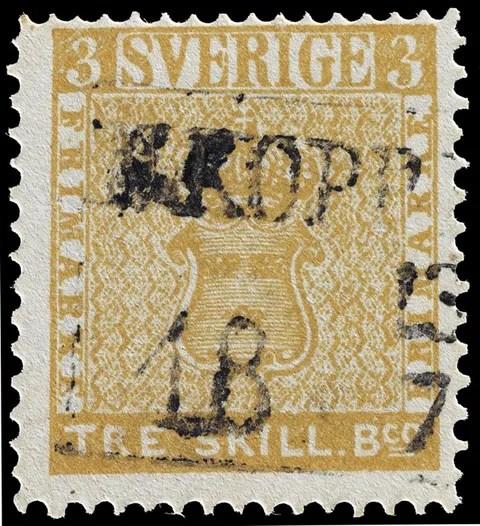 Treskilling Yellow 1855 — the unique Swedish three skilling banco stamp printed in yellow-orange by mistake